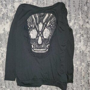 WLLW Women's Long Sleeve Open Front Back Cut Out Skull Cardigan Size S